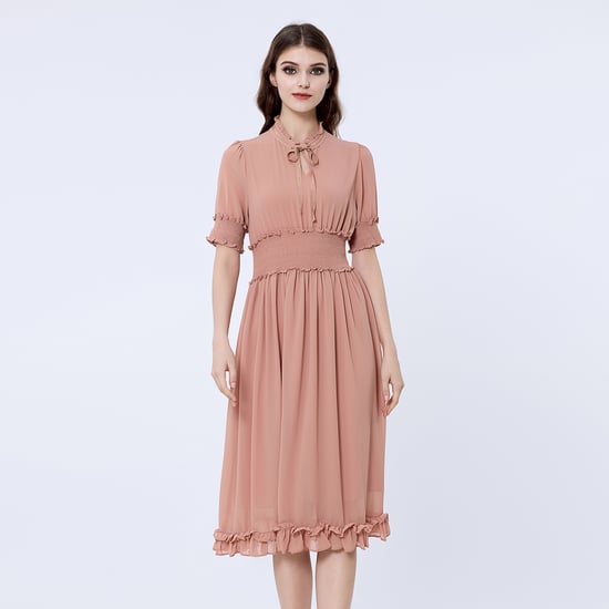 Chiffon dress with smocks and small ruffles - Image 1