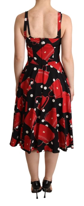 Vestido midi de corte A con estampado de bolso en negro y rojo para mujer de Dolce & Gabbana - Image 3