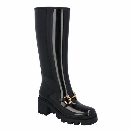 Gucci Women Knee-High Rubber Boot With Horsebit In Black Leather - Image 1