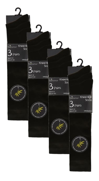 12 Pair Multipack Girls Knee High Bamboo Socks | Long School Kids Socks - Black - Image 2