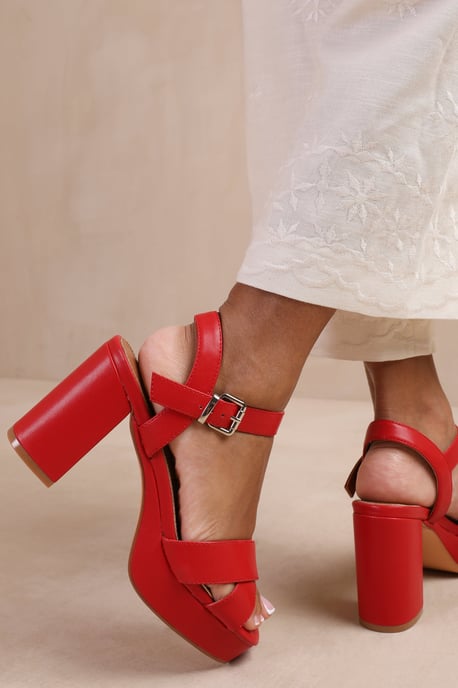 Wheres That From Womens 'Marcia' Wide Fit Statement Platform Strappy Block High Heels