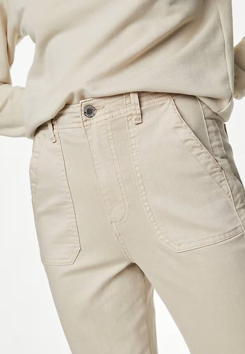 M&S Collection Ladies Algodón Slim Fit Tobillo Grazer Joggers Beige - Image 3