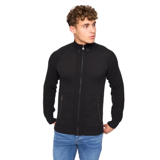 Crosshatch Mens Birchin Knitted Full Zip Jumper (Black) - Image 1