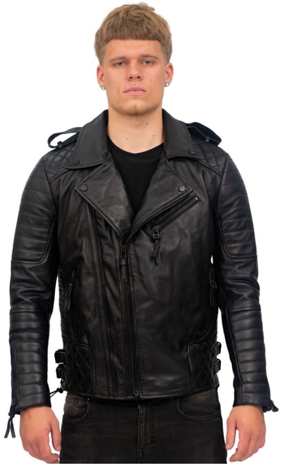 Mens Slim-Fit Double Zip Brando Leather Biker Jacket-Cairo