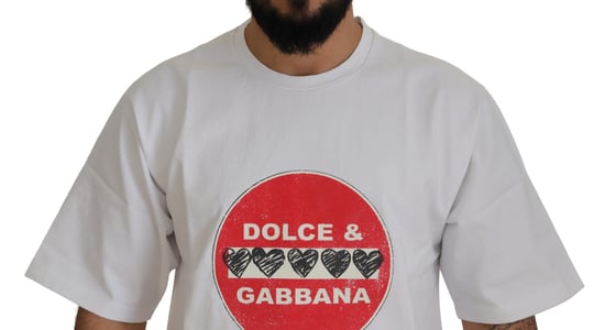 Camiseta de algodón con cuello redondo para hombre Dolce & Gabbana White Amor Heart - Image 4