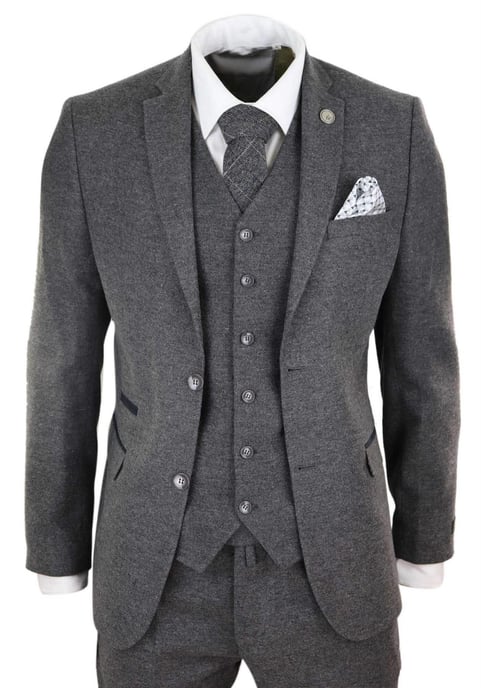 Traje retro vintage de tweed de lana gris de 3 piezas para hombre - Image 1
