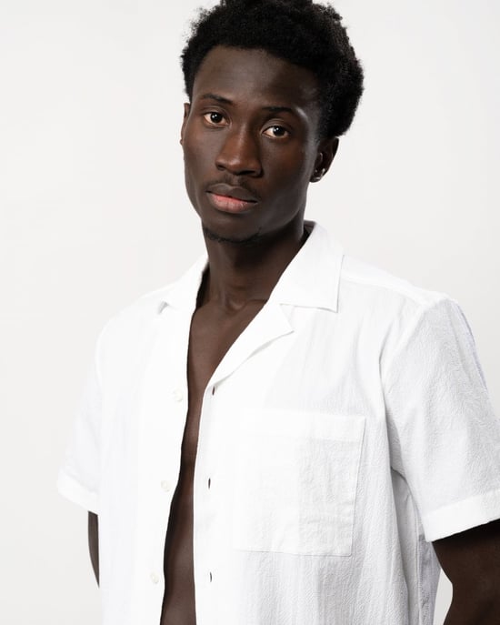 HUGO Ellino Mens Short Sleeve Shirt in Stretch Cotton Seersucker