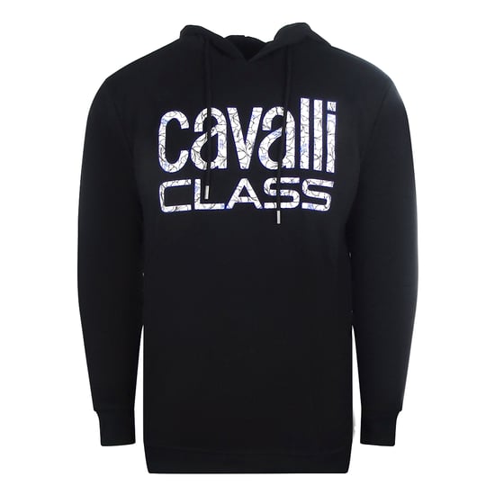 Cavalli Class sudadera con capucha negra con logo floral - Image 1