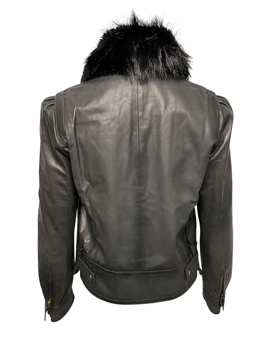 Gucci Jacket with Fur Collar Detail in Black Leather - Image 2