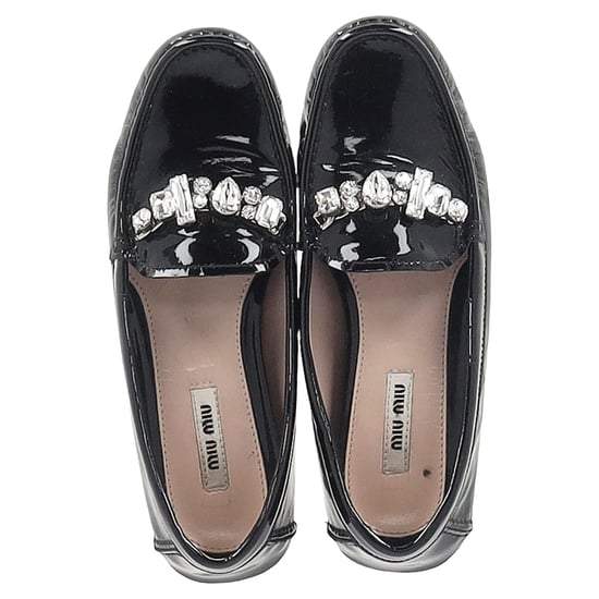 Miu Miu Crytal Detail Loafers in Black Patent Leather - Image 2