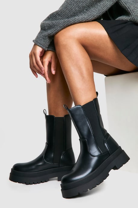 Wide Fit Chunky High Ankle Chelsea Boots - Image 1