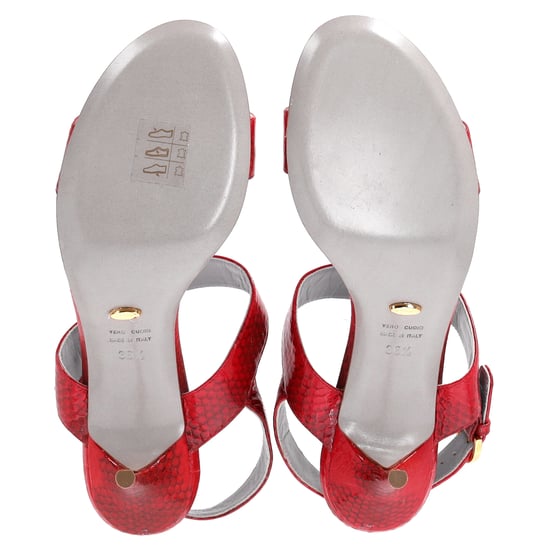 Sergio Rossi Ankle Strap Printed Sandals in Red Patent Leather - Image 6