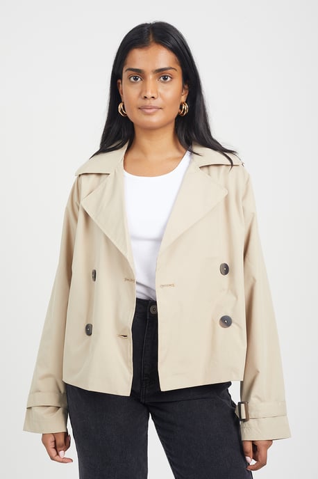 Stone 'Brandy' Double Breasted Cropped Trench Coat