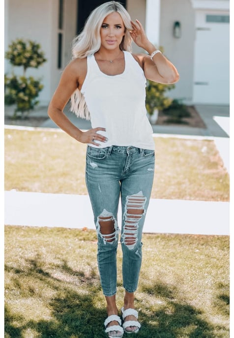 Tank Top Básico Sólido de Mujer en Blanco - Image 1