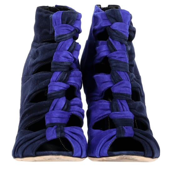 Sergio Rossi Bi-Color Cut Out Ankle Boots in Blue Suede - Image 3