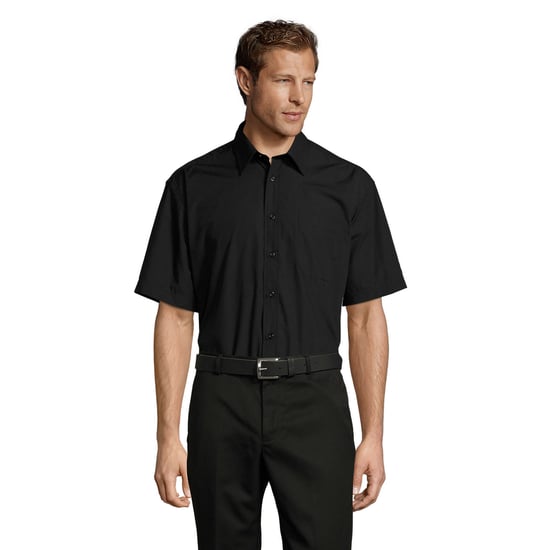 SOLS Mens Bristol Poplin Short-Sleeved Shirt (Black) - Image 1