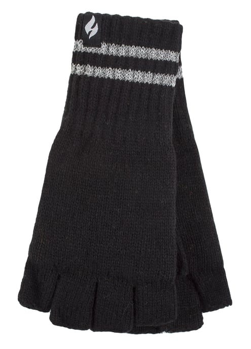 Guantes reflectantes de punto sin dedos para hombre en invierno | Calentadores | Guantes de trabajo térmicos Hi Viz - Negro - Image 1