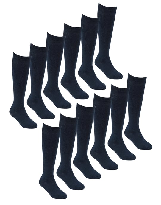 Paquete múltiple de 12 pares de calcetines de bambú hasta la rodilla para niñas - Azul marino - Image 1