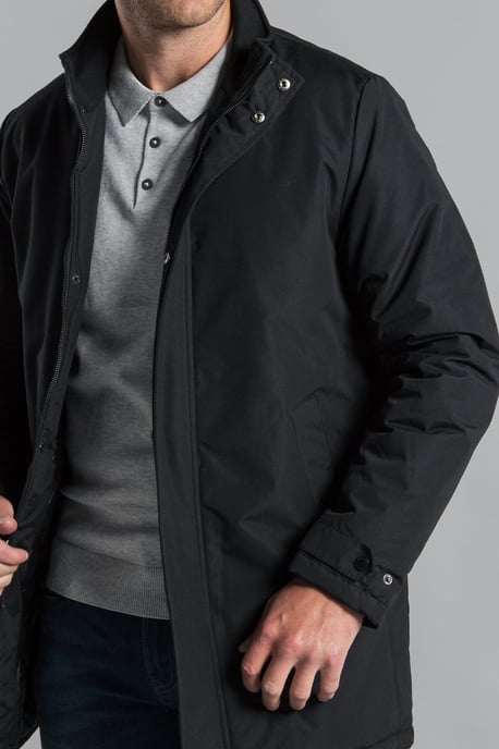 Black Funnel Neck Button-Up Coat