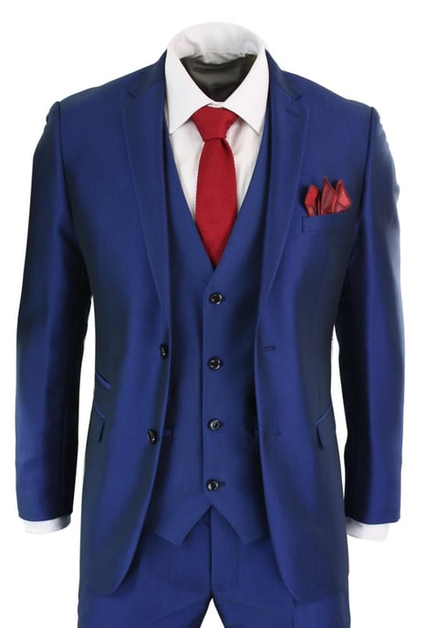 Traje Clásico Brillante Azul Real de Tres Piezas para Hombre - Image 1