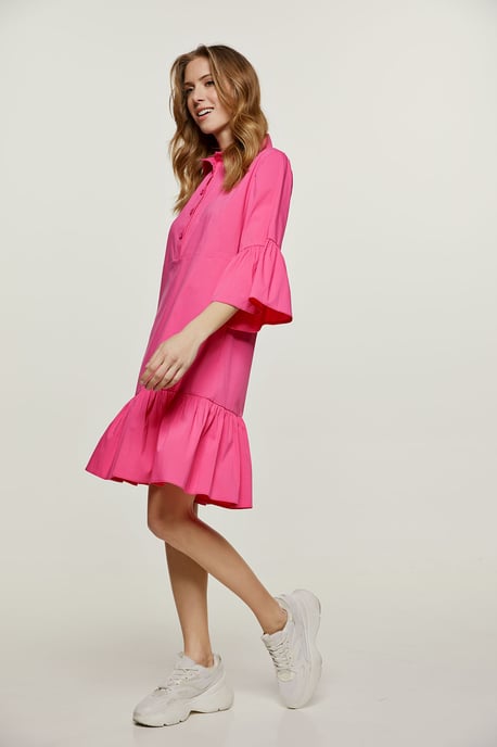 Vestido fucsia con mangas acampanadas y dobladillo con volantes - Image 6