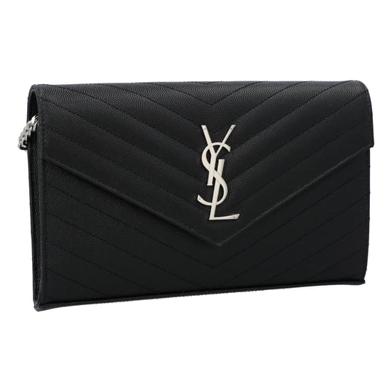 Saint Laurent Classic Cassandre Chain Wallet In Grain De Poudre Leather Black - Image 2