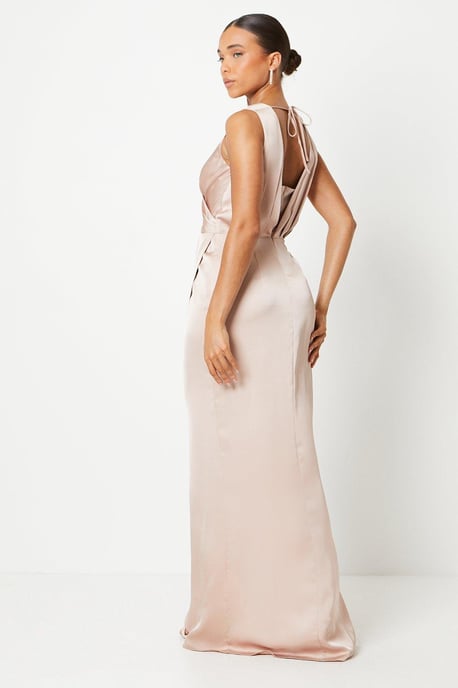 Petite Ruched Waist Detail Satin Gown