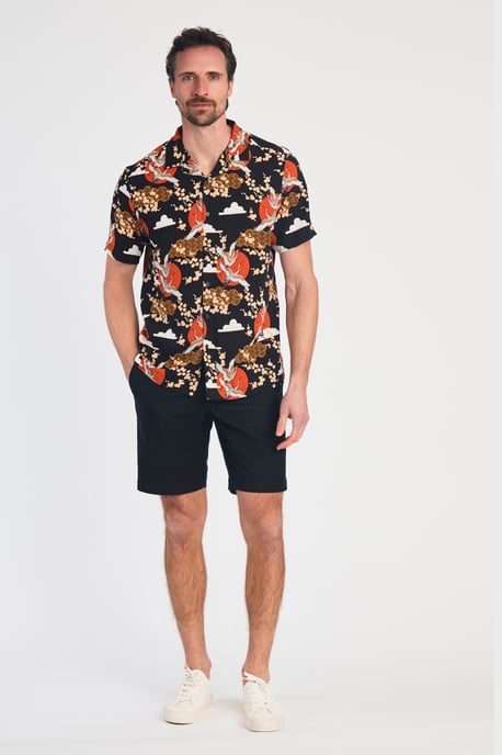 Black Resort Style Printed Short Sleeve Shirt