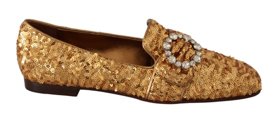Mocasines de mujer planos con lentejuelas doradas y cristales de Dolce & Gabbana - Image 1
