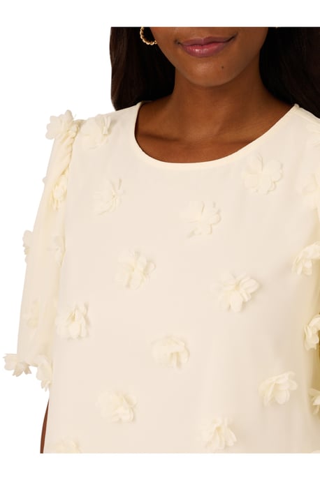 Crew Neck All Over 3D Flower Chiffon Blouse