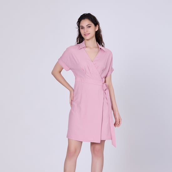 Wrap minimalist dress and italian collar