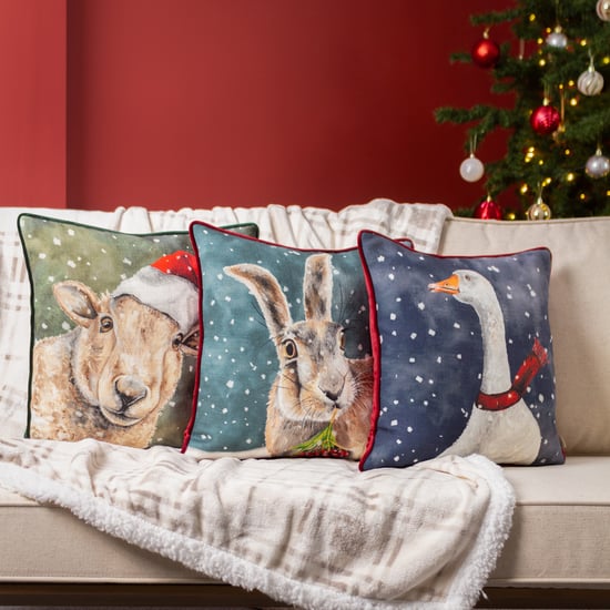 Evans Lichfield Christmas Hare Piped Cushion