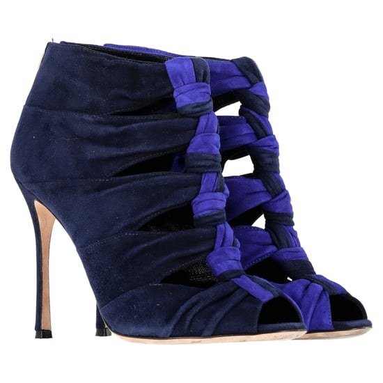 Sergio Rossi Bi-Color Cut Out Ankle Boots in Blue Suede - Image 4