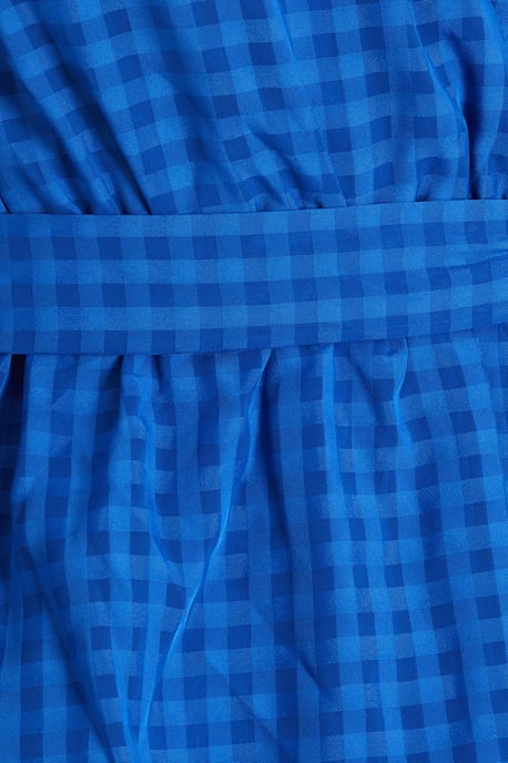 Blue Check Chiffon Wrap Top