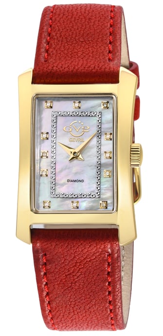 GV2 Luino Diamond White MOP Dial para mujer, reloj rojo de cuero italiano genuino - Image 2
