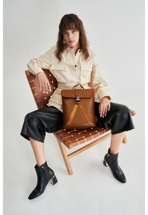 Smooth Leather Buckle Backpack