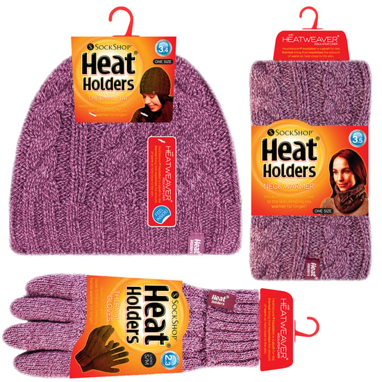 Heat Holders - Set de gorro térmico de invierno, calentador de cuello y guantes convertibles - Rosa - Image 2