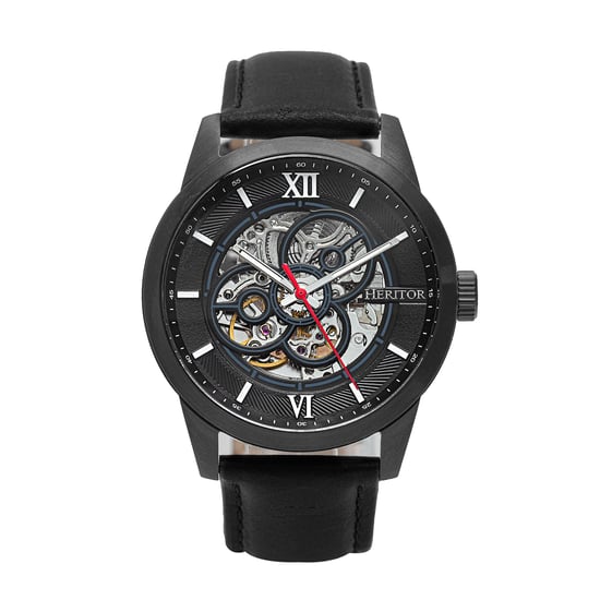 Reloj automático Heritor Jonas con correa de cuero y esqueleto - Image 1