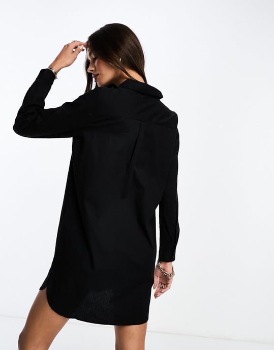 ASOS DESIGN cotton mini shirt dress in black