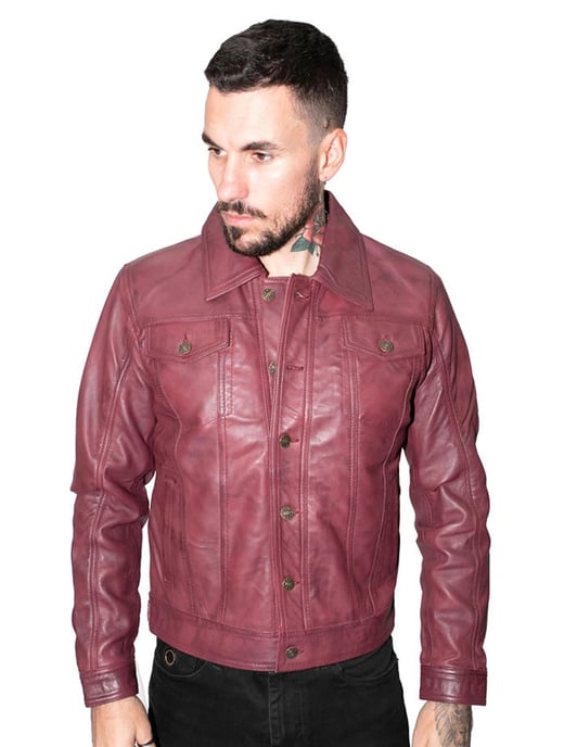 Men’s Retro Leather Trucker Jacket-Constantine