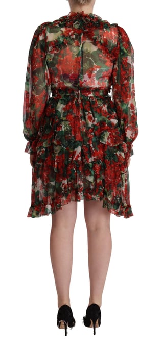 Vestido Maxi Largo de Seta Multicolor Rojo con Flores para Mujer de Dolce & Gabbana - Image 3