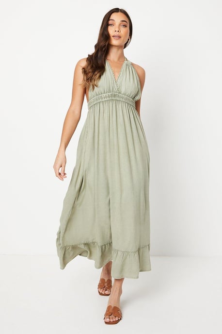 Petite Trim Halter Maxi Beach Dress