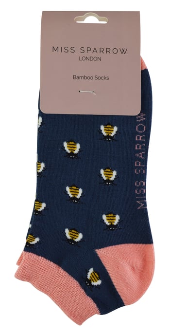 Calcetines Deportivos de Bambú para Mujer | Miss Sparrow | Calcetines Bajos Transpirables para Mujer - Honey Bees (Azul Marino) - Image 2
