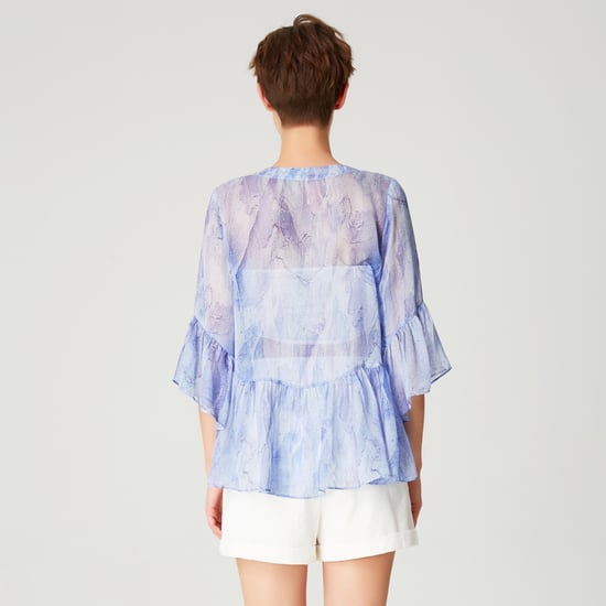 Chiffon shirt with tulip sleeves and abstract print - Image 6