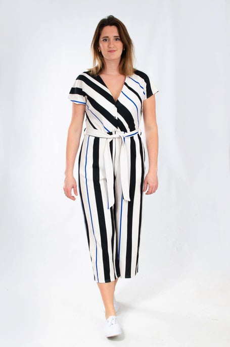 Striped Tie Waist Sleeveless Jumpsuit