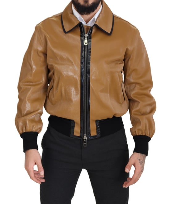Chaqueta Blouson de Algodón Oscuro Camel de Dolce & Gabbana para Hombre con Cierre Completo - Image 2