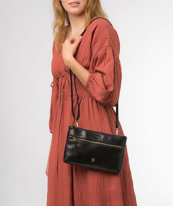 'Minnow' Black Leather Cross Body Clutch Bag