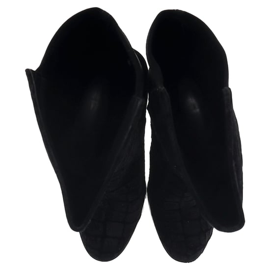 Stuart Weitzman Crocodile-Embossed Knee-High Heeled Boots in Black Velvet - Image 5