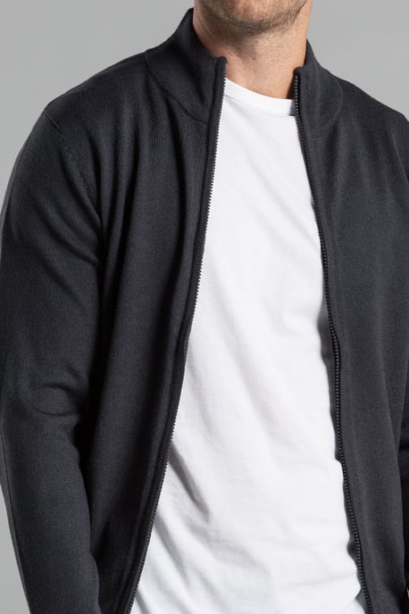 Charcoal Funnel Neck Zip-Through Cardigan