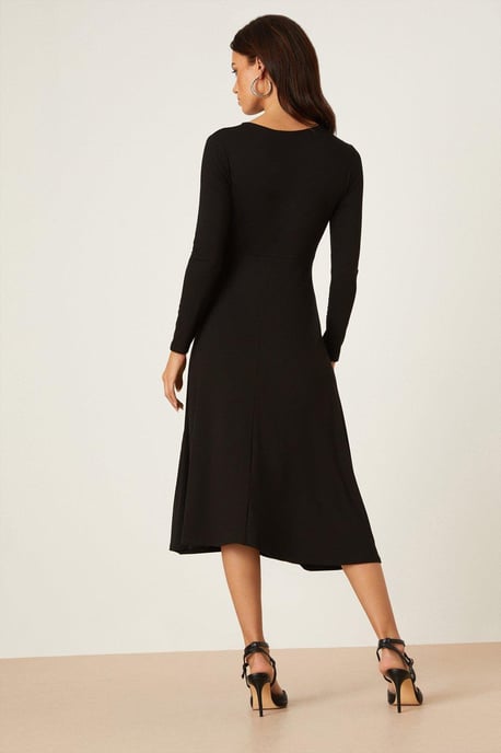 Petite Black Long Sleeve Wrap Midi Dress - Image 3